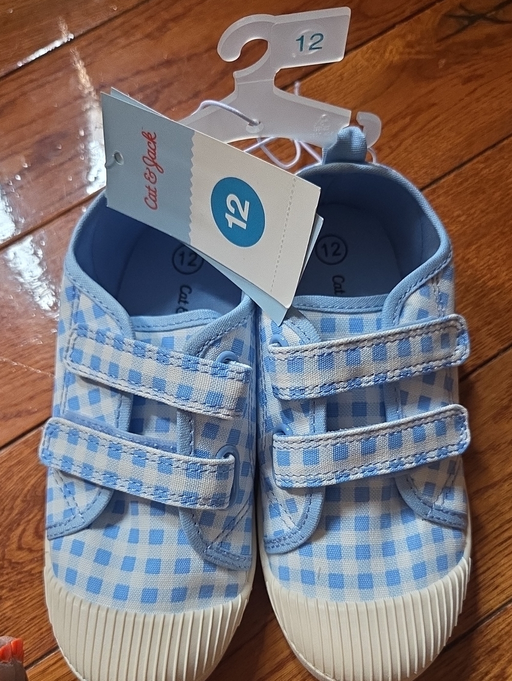 Cat & Jack Light Blue Gingham Double Velcro Sneakers